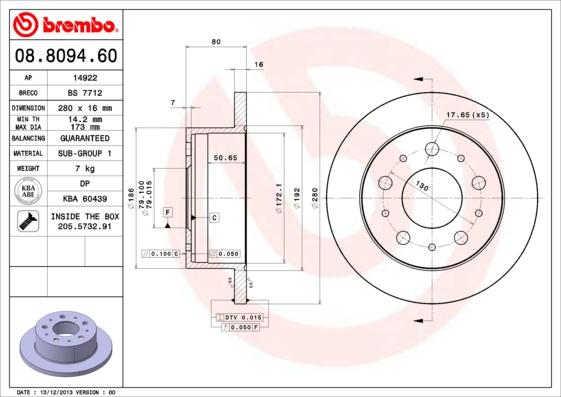 Brembo 08.8094.60 - Bremžu diski ps1.lv