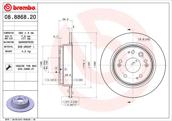 Brembo 08.8868.20 - Bremžu diski ps1.lv