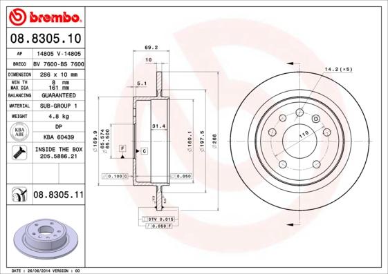 Brembo 08.8305.11 - Bremžu diski ps1.lv