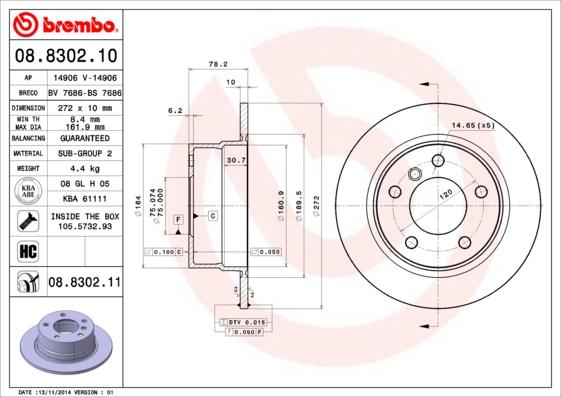 Brembo 08.8302.10 - Bremžu diski ps1.lv