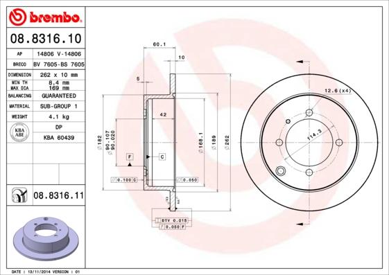 Brembo 08.8316.11 - Bremžu diski ps1.lv