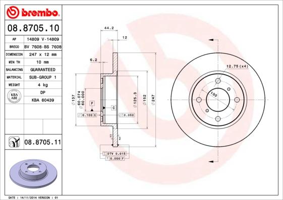 Brembo 08.8705.10 - Bremžu diski ps1.lv