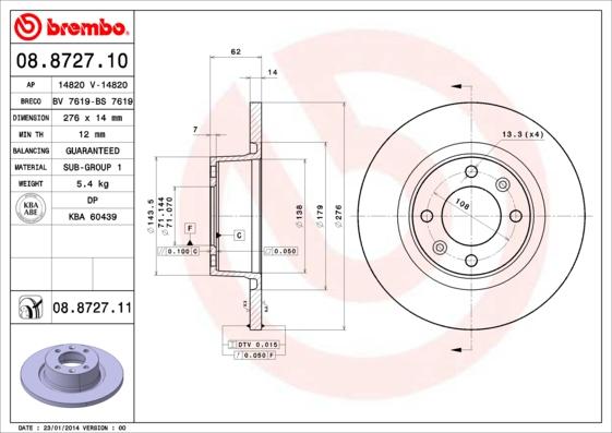 Brembo 08.8727.10 - Bremžu diski ps1.lv