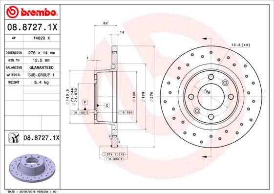 Brembo 08.8727.1X - Bremžu diski ps1.lv