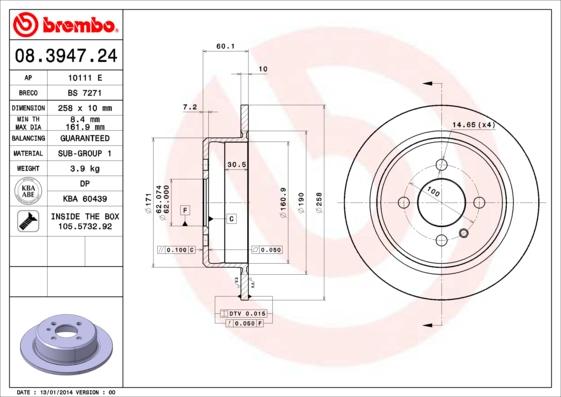 Brembo 08.3947.24 - Bremžu diski ps1.lv