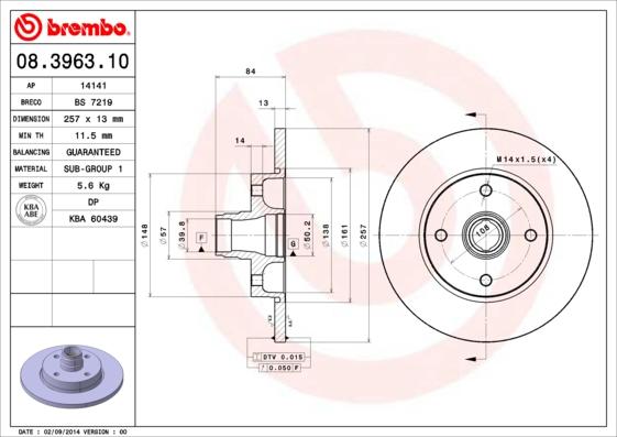 Brembo 08.3963.10 - Bremžu diski ps1.lv