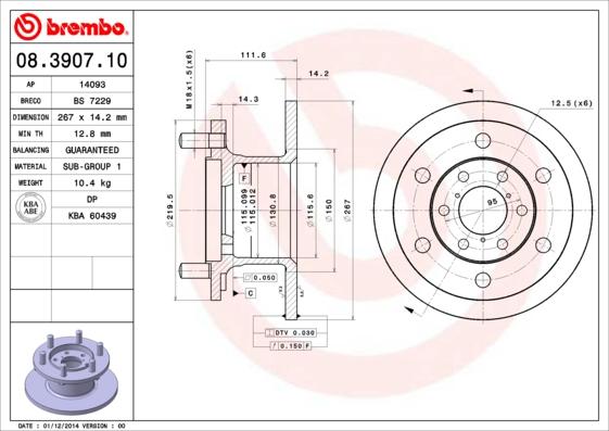 Brembo 08.3907.10 - Bremžu diski ps1.lv