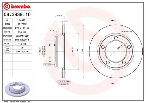 Brembo 08.3939.10 - Bremžu diski ps1.lv