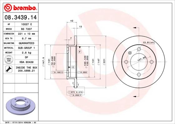 Brembo 08.3439.14 - Bremžu diski ps1.lv