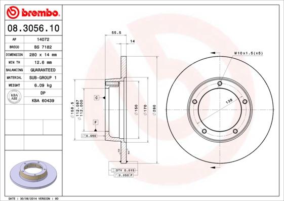 Brembo 08.3056.10 - Bremžu diski ps1.lv