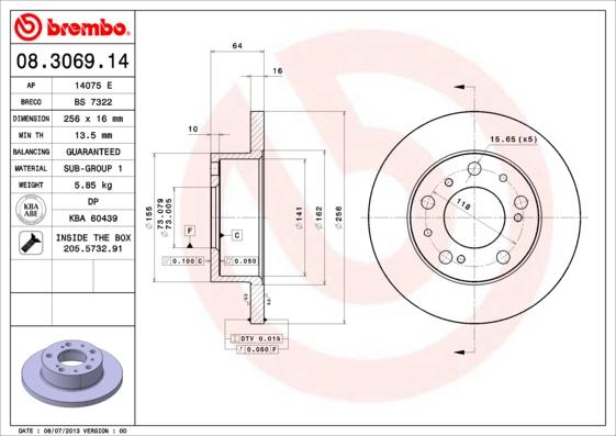 Brembo 08.3069.14 - Bremžu diski ps1.lv