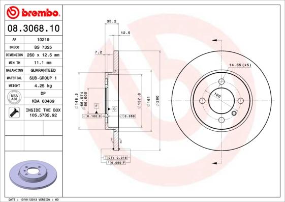 Brembo 08.3068.10 - Bremžu diski ps1.lv