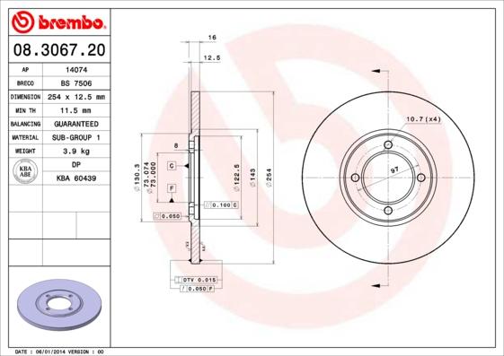 Brembo 08.3067.20 - Bremžu diski ps1.lv