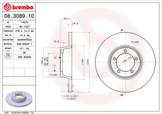 Brembo 08.3089.10 - Bremžu diski ps1.lv