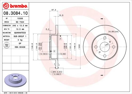 Brembo 08.3084.10 - Bremžu diski ps1.lv