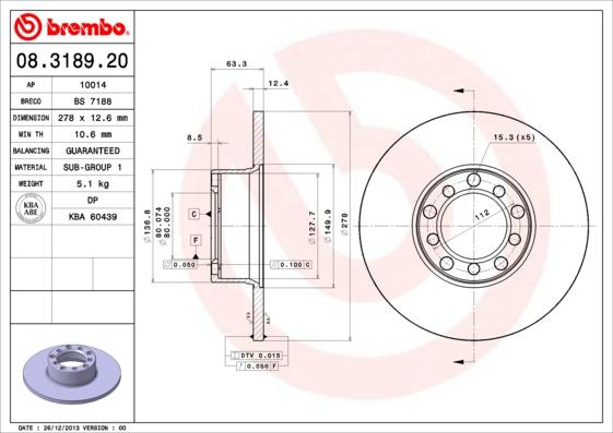 Brembo 08.3189.20 - Bremžu diski ps1.lv