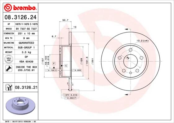 Brembo 08.3126.21 - Bremžu diski ps1.lv