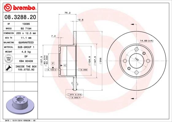 Brembo 08.3288.20 - Bremžu diski ps1.lv