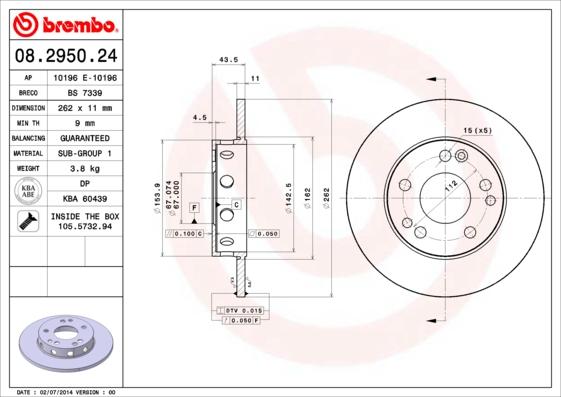 Brembo 08.2950.24 - Bremžu diski ps1.lv