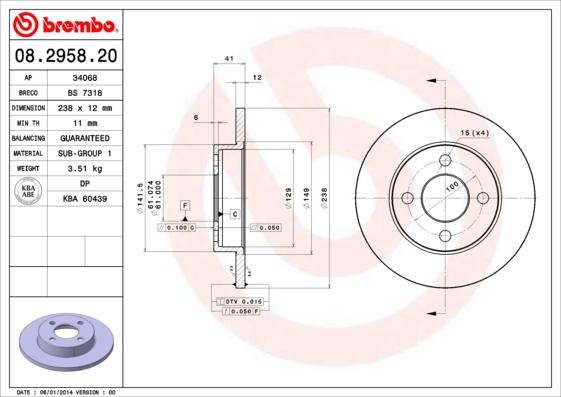 Brembo 08.2958.20 - Bremžu diski ps1.lv