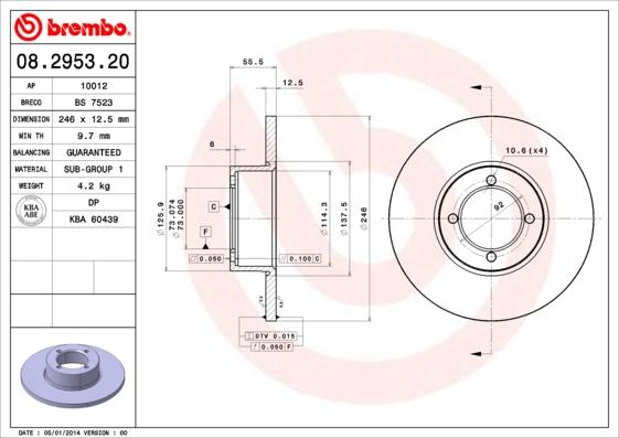 Brembo 08.2953.20 - Bremžu diski ps1.lv