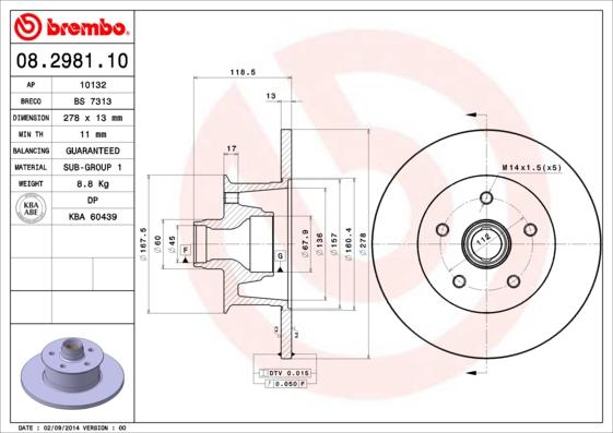 Brembo 08.2981.10 - Bremžu diski ps1.lv