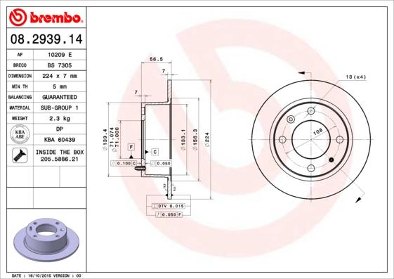 Brembo 08.2939.14 - Bremžu diski ps1.lv