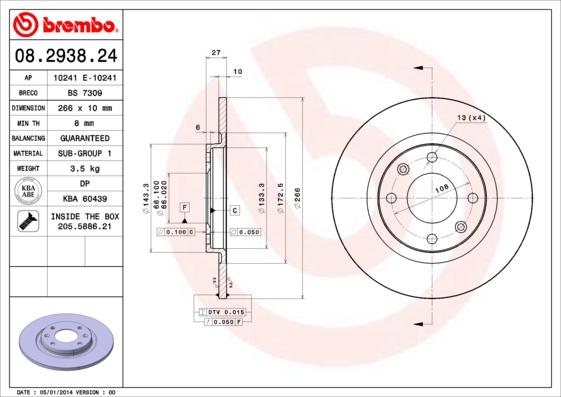 Brembo 08.2938.24 - Bremžu diski ps1.lv