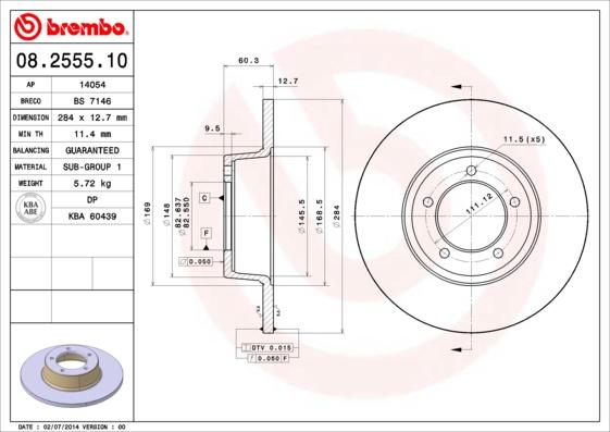 Brembo 08.2555.10 - Bremžu diski ps1.lv