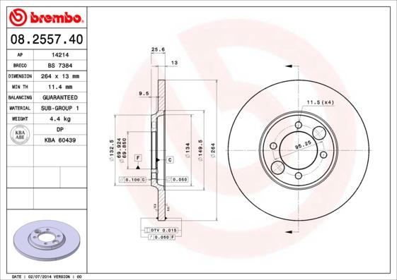 Brembo 08.2557.40 - Bremžu diski ps1.lv