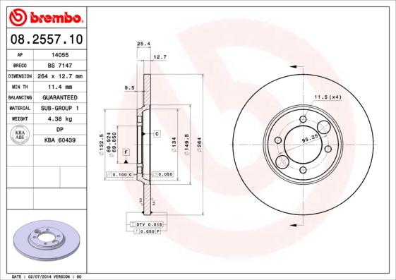 Brembo 08.2557.10 - Bremžu diski ps1.lv