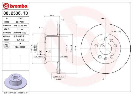 Brembo 08.2536.10 - Bremžu diski ps1.lv