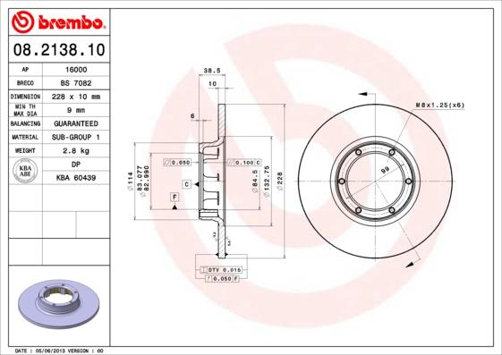 Brembo 08.2138.10 - Bremžu diski ps1.lv