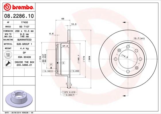 Brembo 08.2286.10 - Bremžu diski ps1.lv