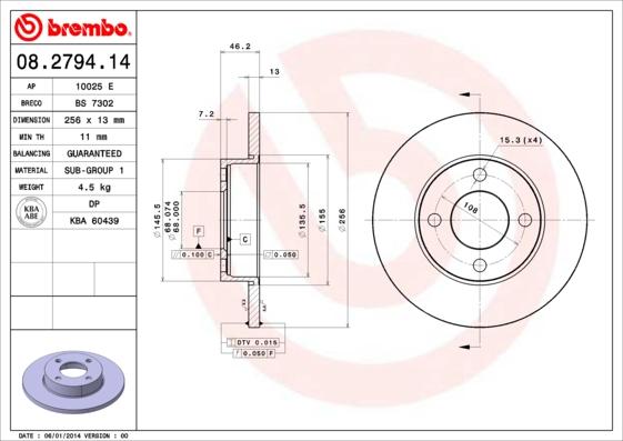 Brembo 08.2794.14 - Bremžu diski ps1.lv