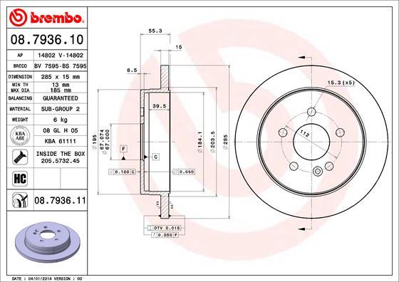 Brembo 08.7936.11 - Bremžu diski ps1.lv