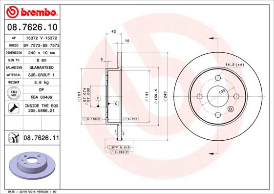 Brembo 08.7626.10 - Bremžu diski ps1.lv