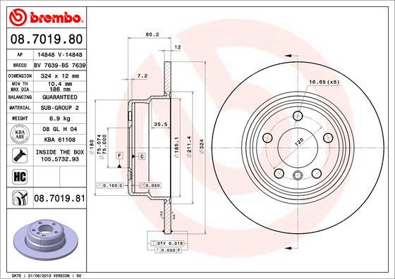 Brembo 08.7019.80 - Bremžu diski ps1.lv