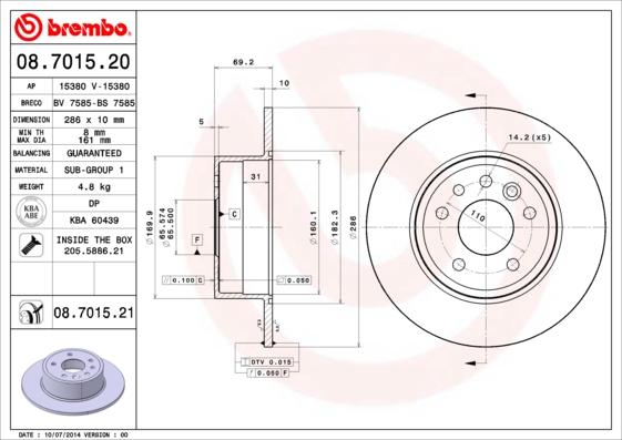 Brembo 08.7015.21 - Bremžu diski ps1.lv