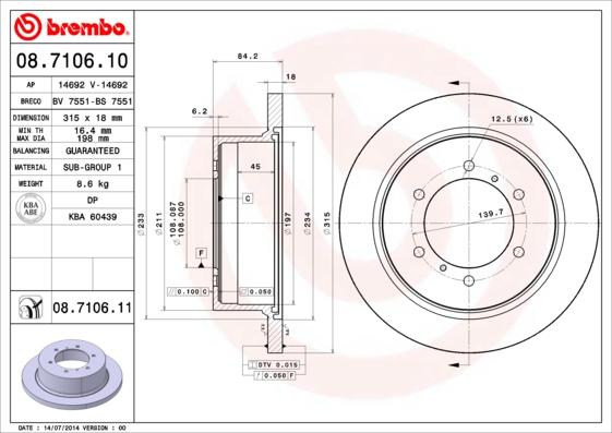 Brembo 08.7106.11 - Bremžu diski ps1.lv