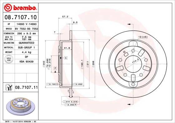 Brembo 08.7107.11 - Bremžu diski ps1.lv