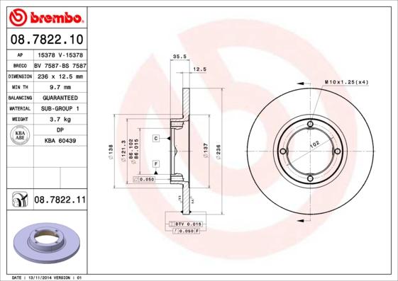 Brembo 08.7822.10 - Bremžu diski ps1.lv