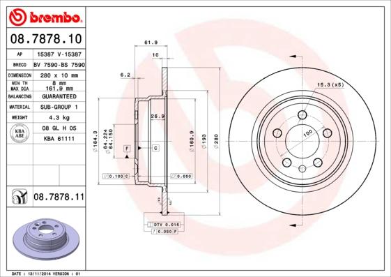 Brembo 08.7878.11 - Bremžu diski ps1.lv