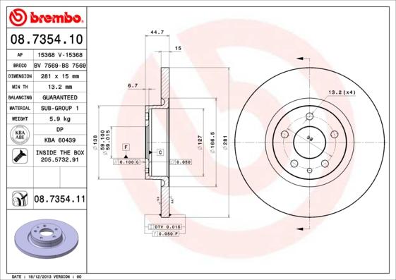 Brembo 08.7354.11 - Bremžu diski ps1.lv