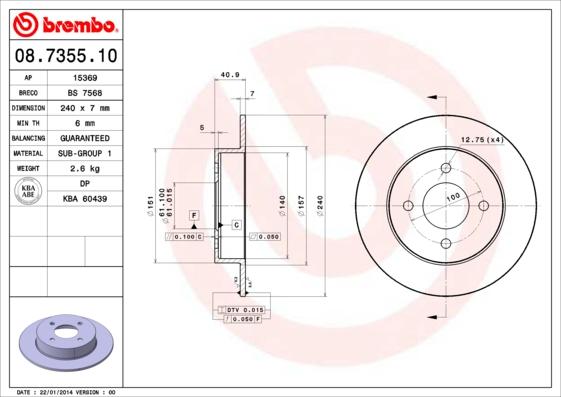 Brembo 08.7355.10 - Bremžu diski ps1.lv