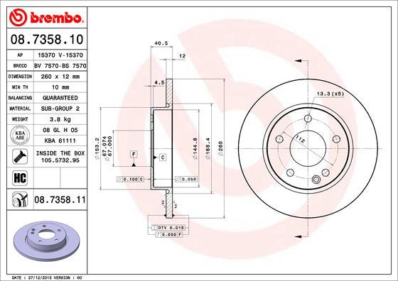 Brembo 08.7358.10 - Bremžu diski ps1.lv