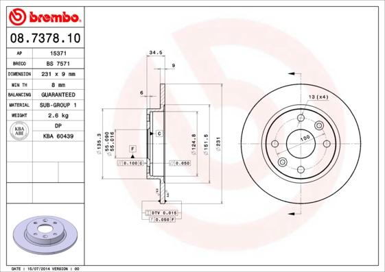 Brembo 08.7378.10 - Bremžu diski ps1.lv