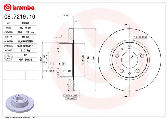 Brembo 08.7219.10 - Bremžu diski ps1.lv