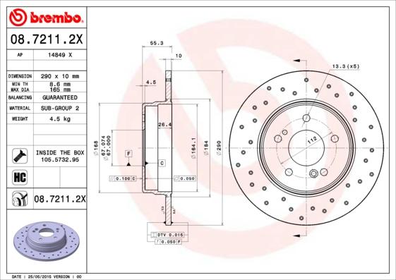 Brembo 08.7211.2X - Bremžu diski ps1.lv