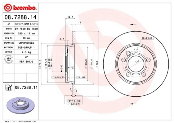 Brembo 08.7288.14 - Bremžu diski ps1.lv